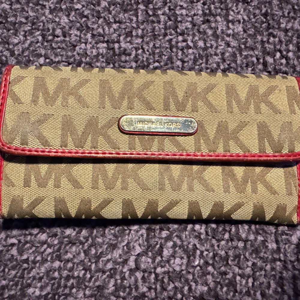 Michael Kors Beige and Red Logo Wallet